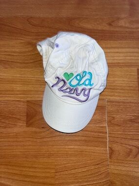 Old Navy White Cap with Teal and Purple Embroidery